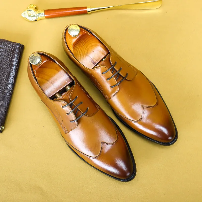 Italian Men's Business Casual Leather Shoes Pointed Toe Low-Top British Style Men's Formal Shoes Wedding Shoes23102