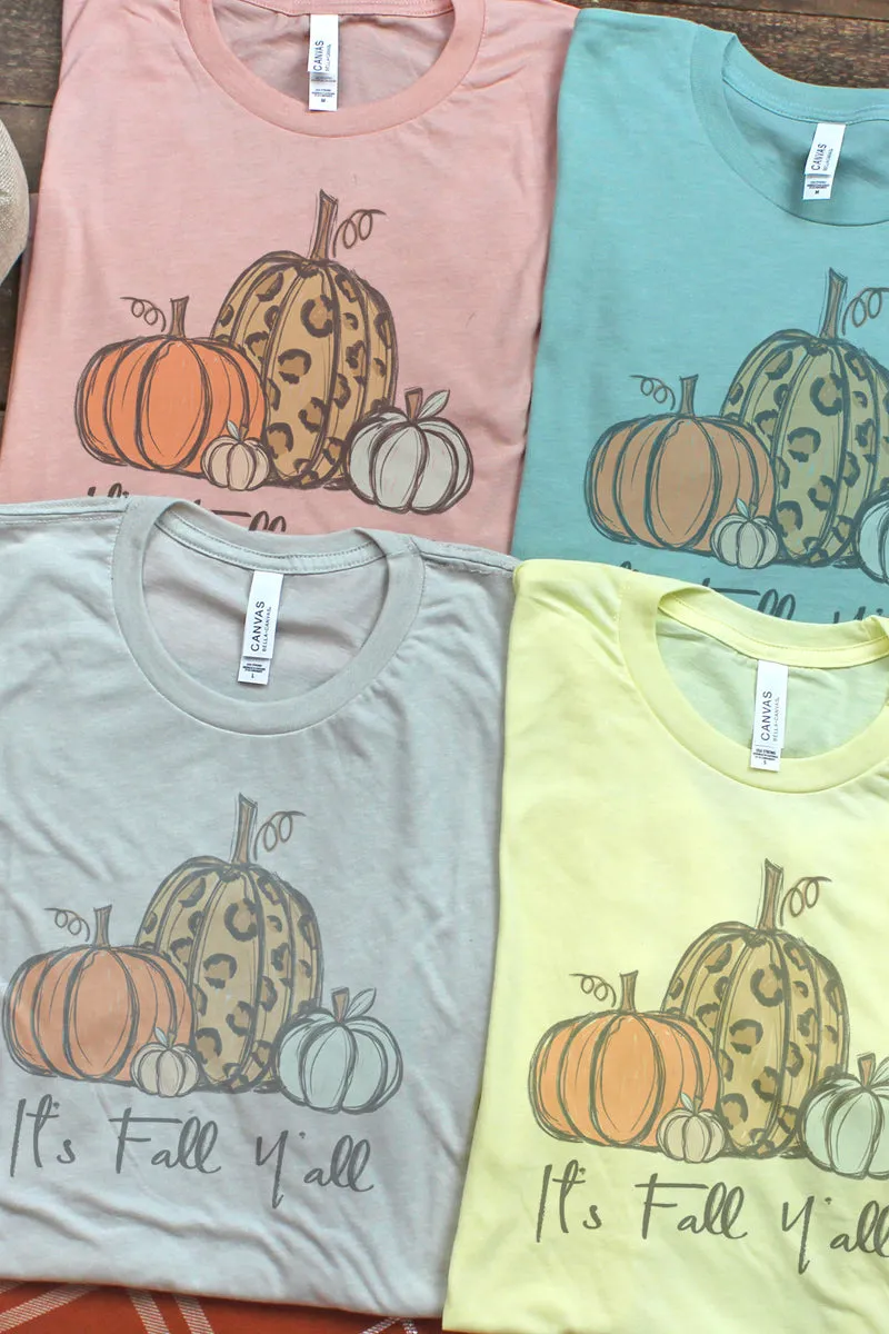 It's Fall Y'all Leopard Pumpkin Trio Tri-Blend Short Sleeve Tee