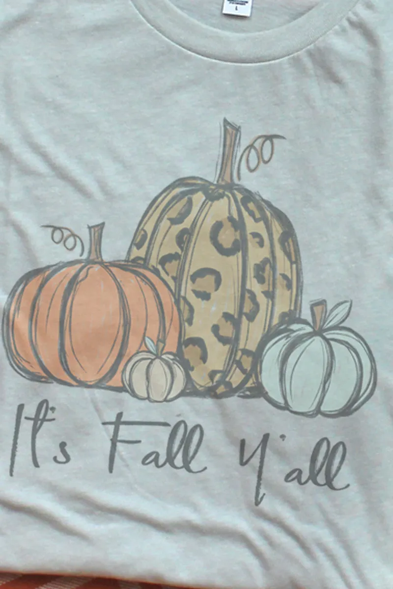 It's Fall Y'all Leopard Pumpkin Trio Tri-Blend Short Sleeve Tee