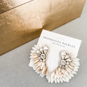 Ivory Gold Ombré Beaded Crystal Winged Statement Earrings