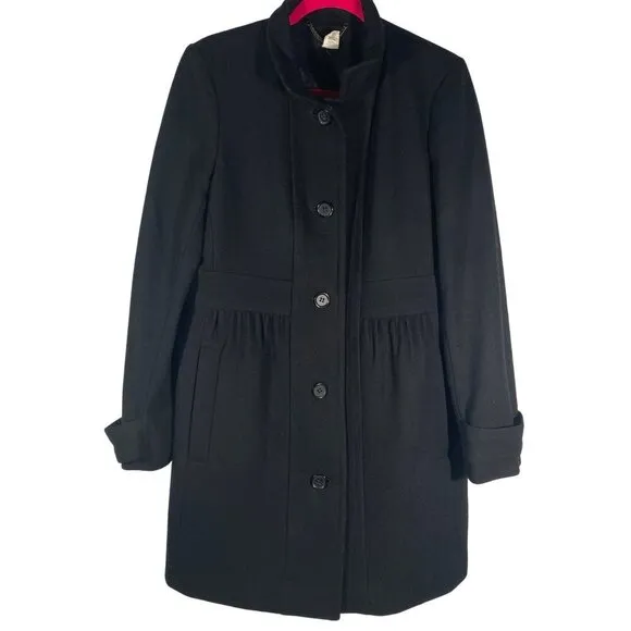 J.Crew Factory wool blend Y2K pea coat pleated dressy neutral black women’s 14