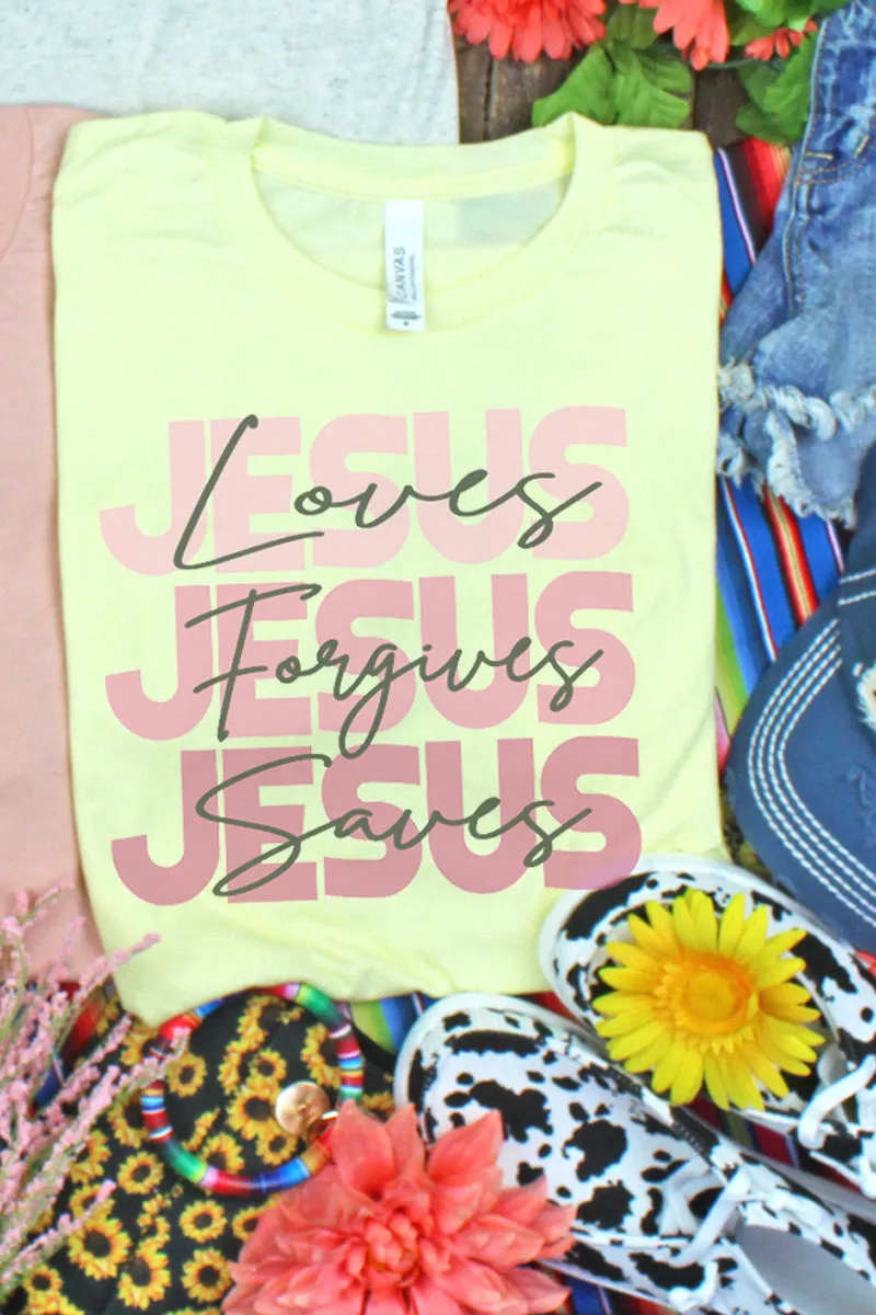 Jesus Loves Forgives Saves Tri-Blend Short Sleeve Tee