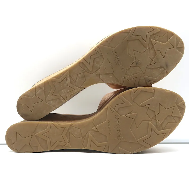 Jimmy Choo DeeDee Cork Platform Wedge Sandals Rose Gold Metallic Leather Size 38