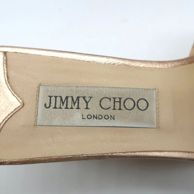 Jimmy Choo DeeDee Cork Platform Wedge Sandals Rose Gold Metallic Leather Size 38
