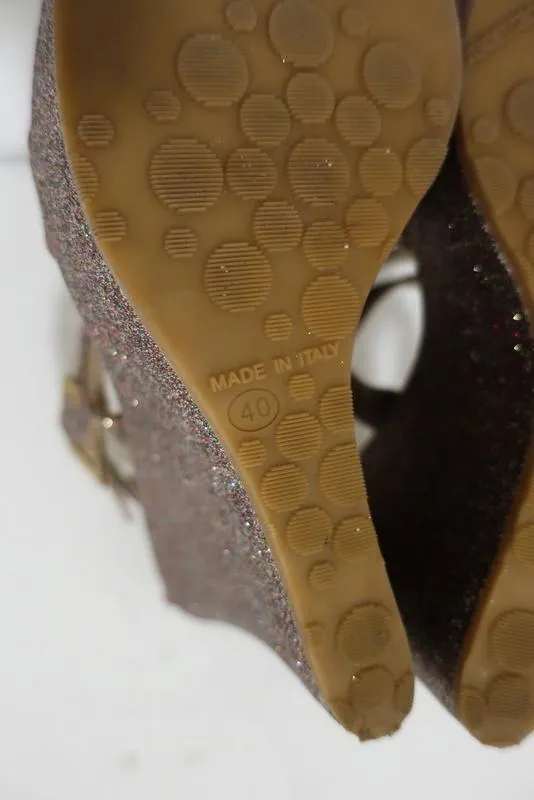 Jimmy Choo Penny Glitter Wedge Sandals Size 40 Crisscross-Strap Platform Heel