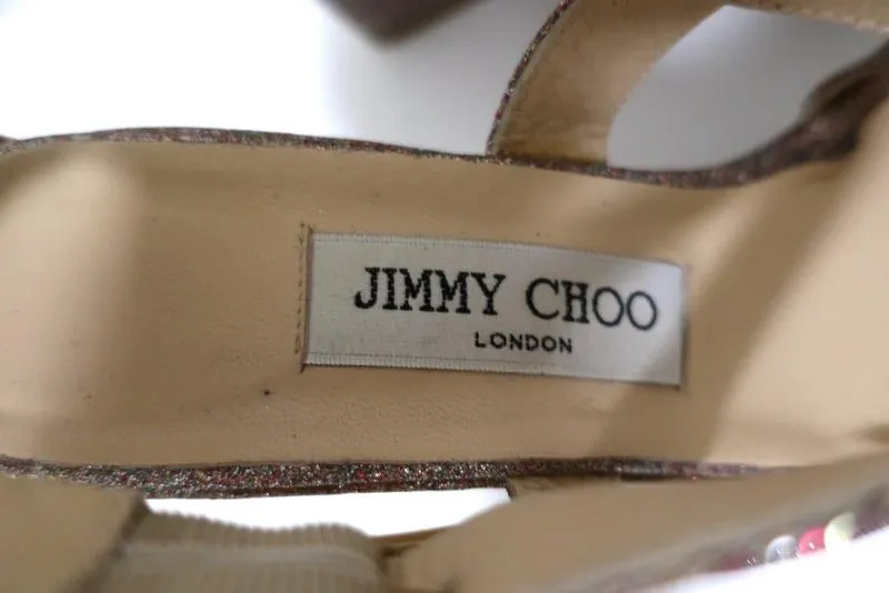Jimmy Choo Penny Glitter Wedge Sandals Size 40 Crisscross-Strap Platform Heel