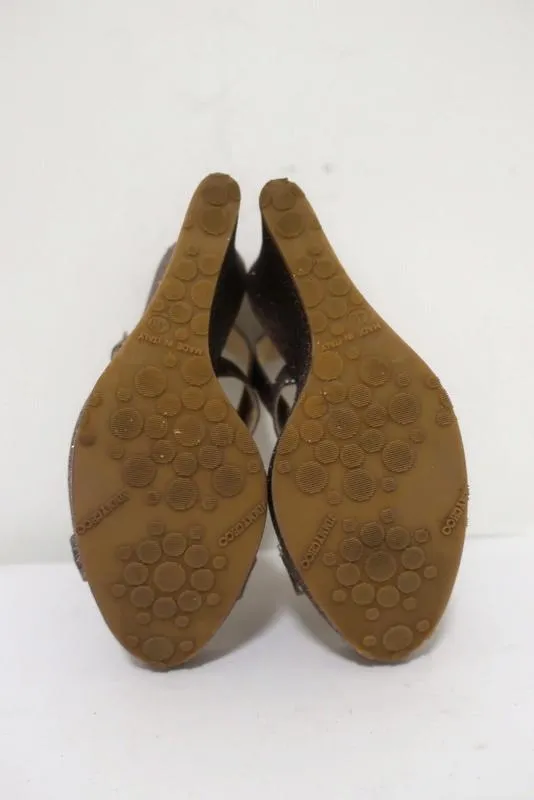 Jimmy Choo Penny Glitter Wedge Sandals Size 40 Crisscross-Strap Platform Heel