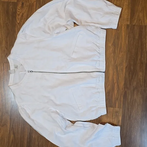 Joie White Linen Lightweight Bomber Style Jacket