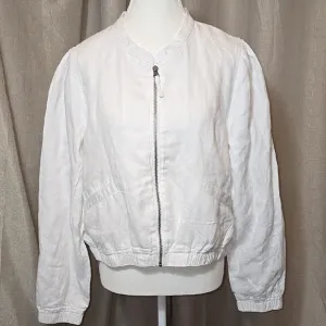 Joie White Linen Lightweight Bomber Style Jacket