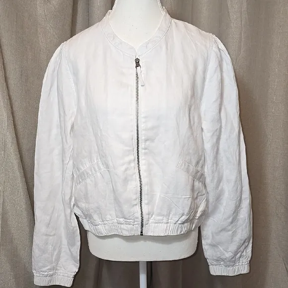 Joie White Linen Lightweight Bomber Style Jacket