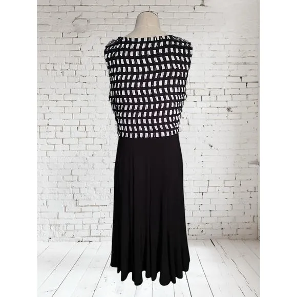 Joseph Ribkoff Dressy Pleated Ruffle Black &amp; White Career Midi Dress Size 12