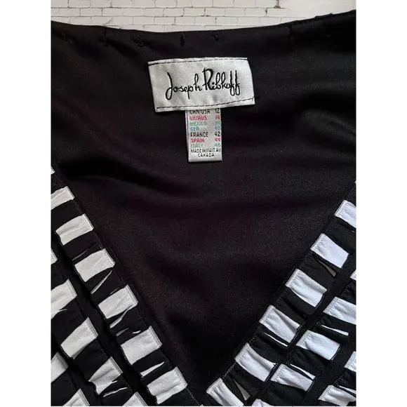 Joseph Ribkoff Dressy Pleated Ruffle Black &amp; White Career Midi Dress Size 12