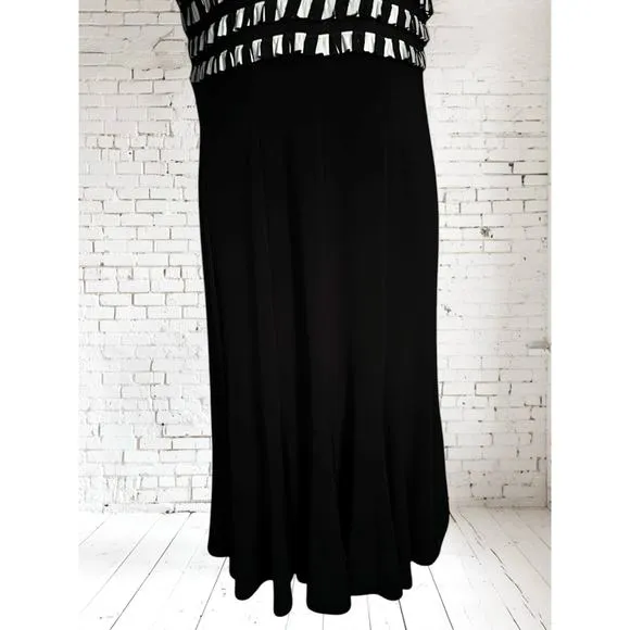 Joseph Ribkoff Dressy Pleated Ruffle Black &amp; White Career Midi Dress Size 12