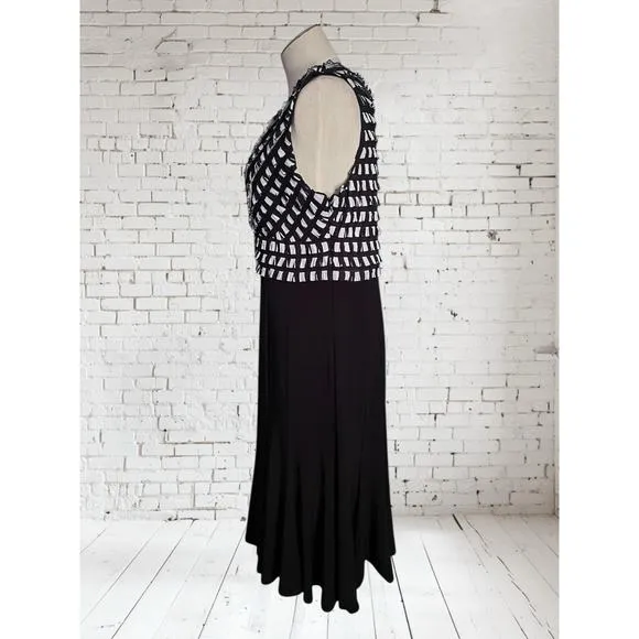 Joseph Ribkoff Dressy Pleated Ruffle Black &amp; White Career Midi Dress Size 12