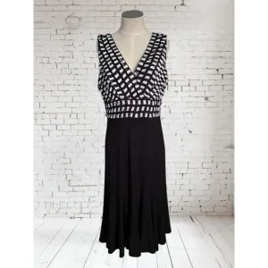 Joseph Ribkoff Dressy Pleated Ruffle Black &amp; White Career Midi Dress Size 12