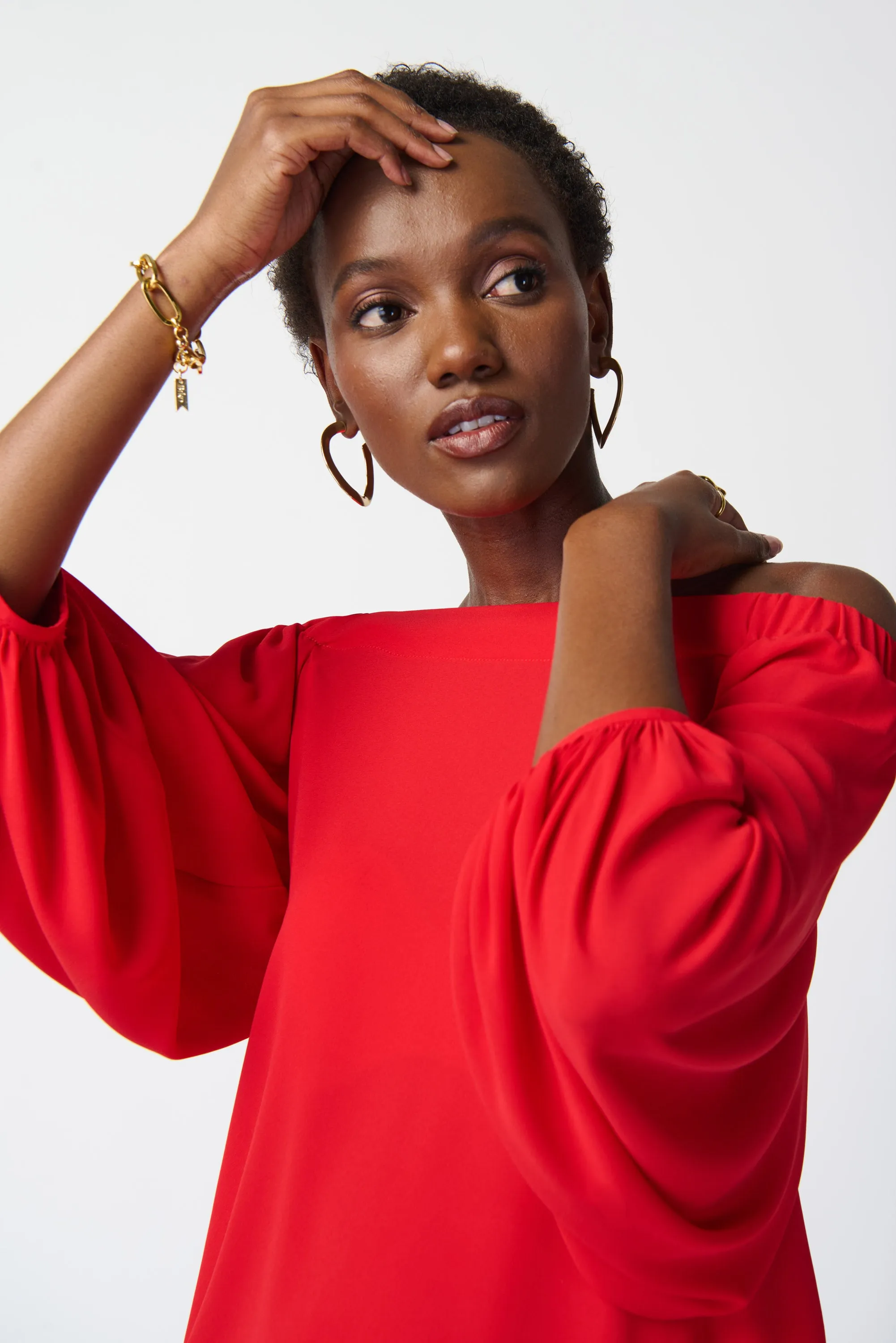 Joseph Ribkoff Georgette Off-Shoulder Flared Top