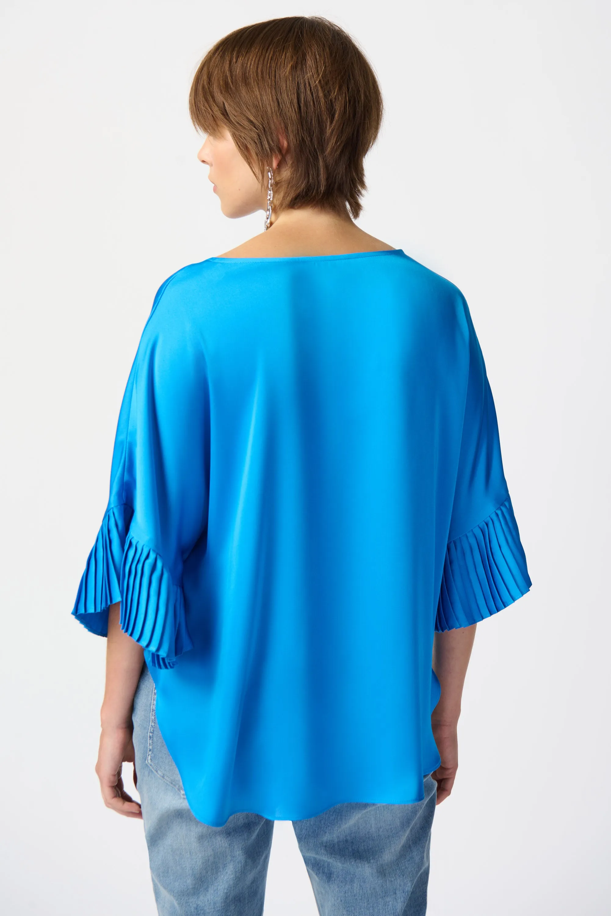 Joseph Ribkoff Satin Boxy Top with Statement Ruffle Sleeves