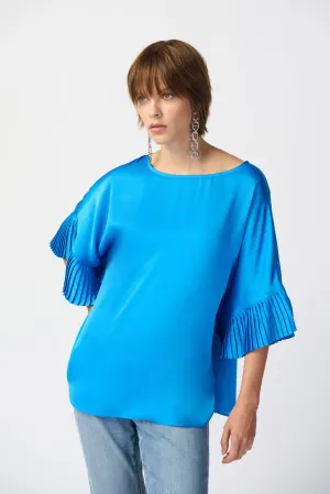 Joseph Ribkoff Satin Boxy Top with Statement Ruffle Sleeves