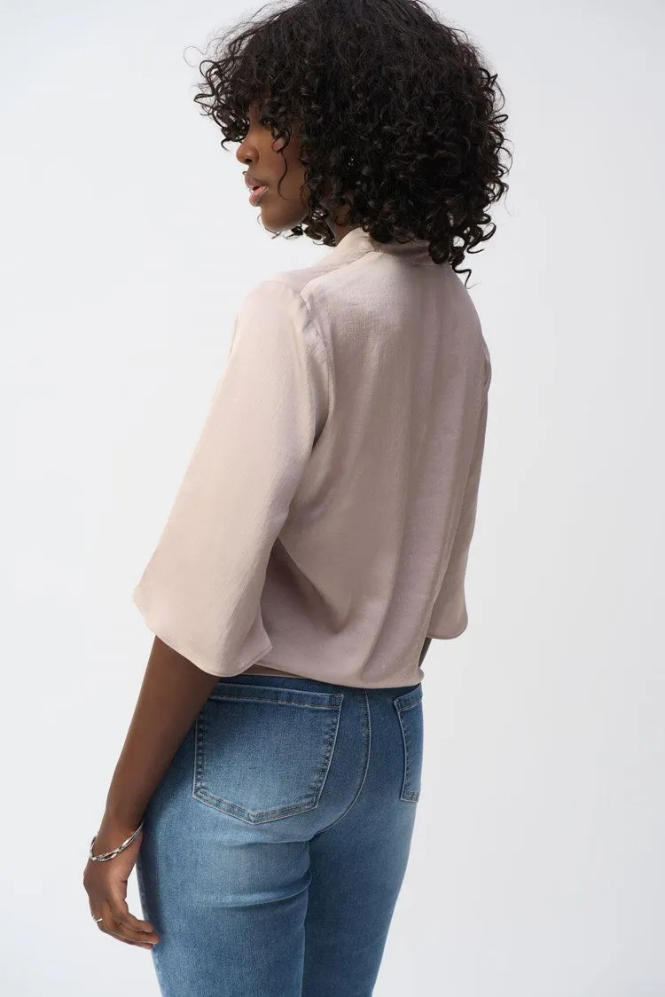 Joseph Ribkoff Satin V Neck Top With Front Tie