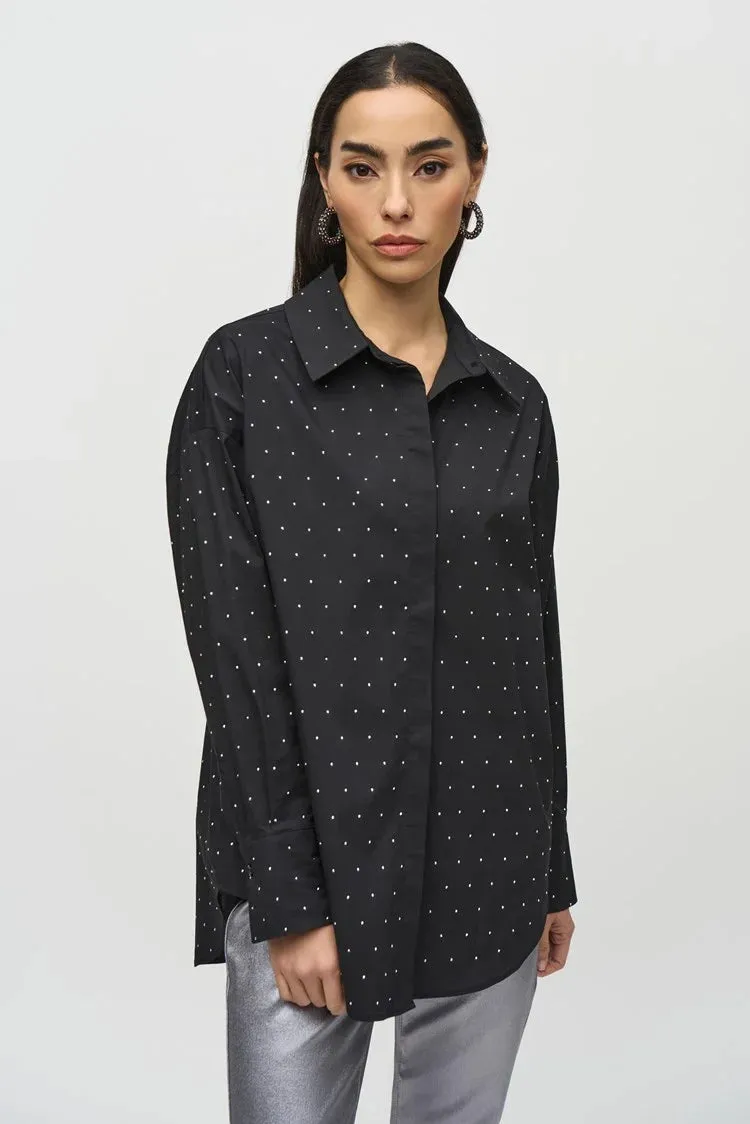 Joseph Ribkoff Stretch Cotton Blouse With Rhinestones
