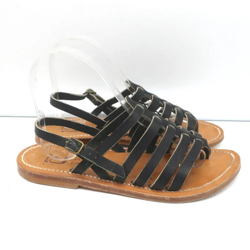 K.Jacques Homere Slingback Thong Sandals Black Leather Size 38