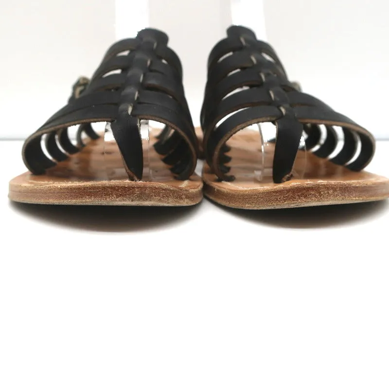 K.Jacques Homere Slingback Thong Sandals Black Leather Size 38