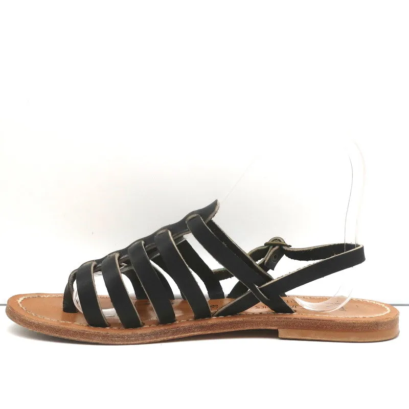 K.Jacques Homere Slingback Thong Sandals Black Leather Size 38