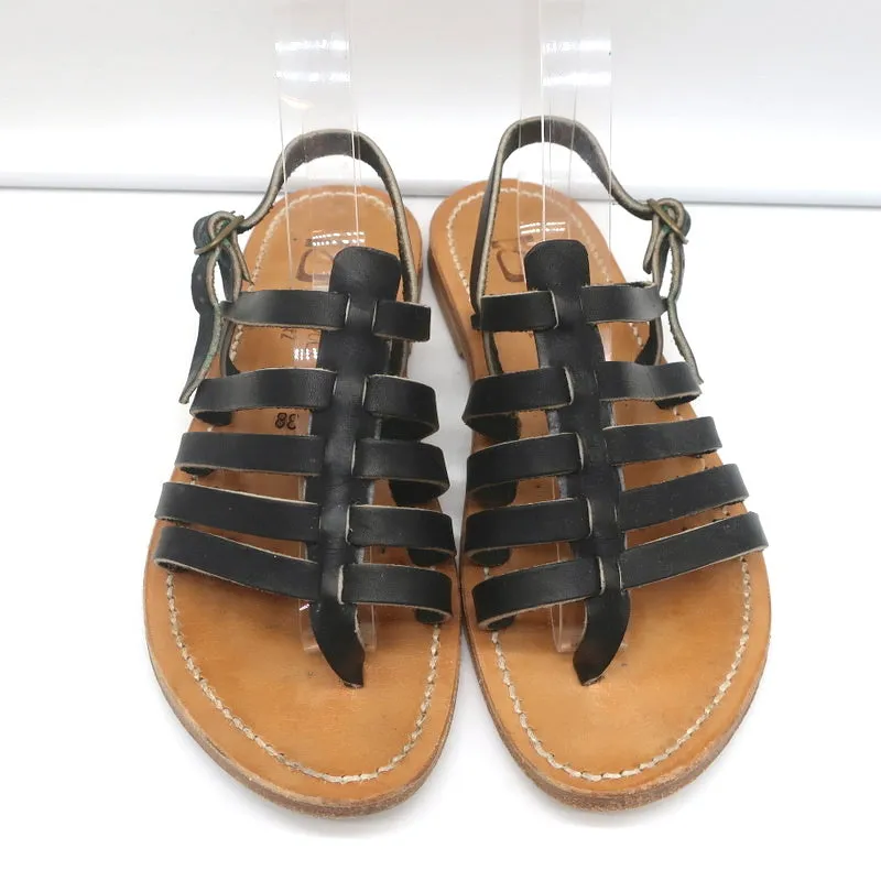K.Jacques Homere Slingback Thong Sandals Black Leather Size 38