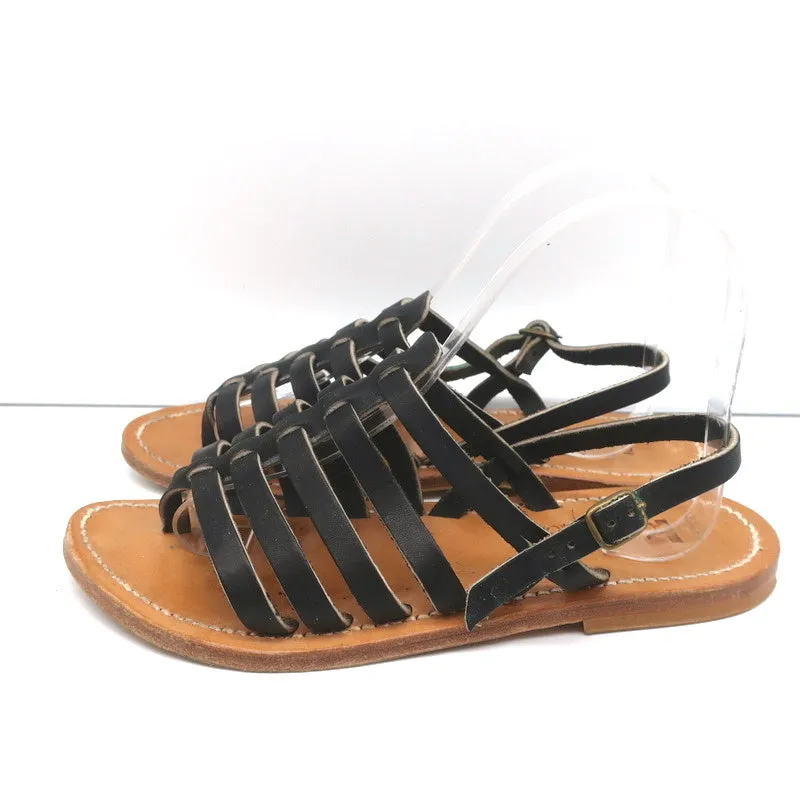 K.Jacques Homere Slingback Thong Sandals Black Leather Size 38