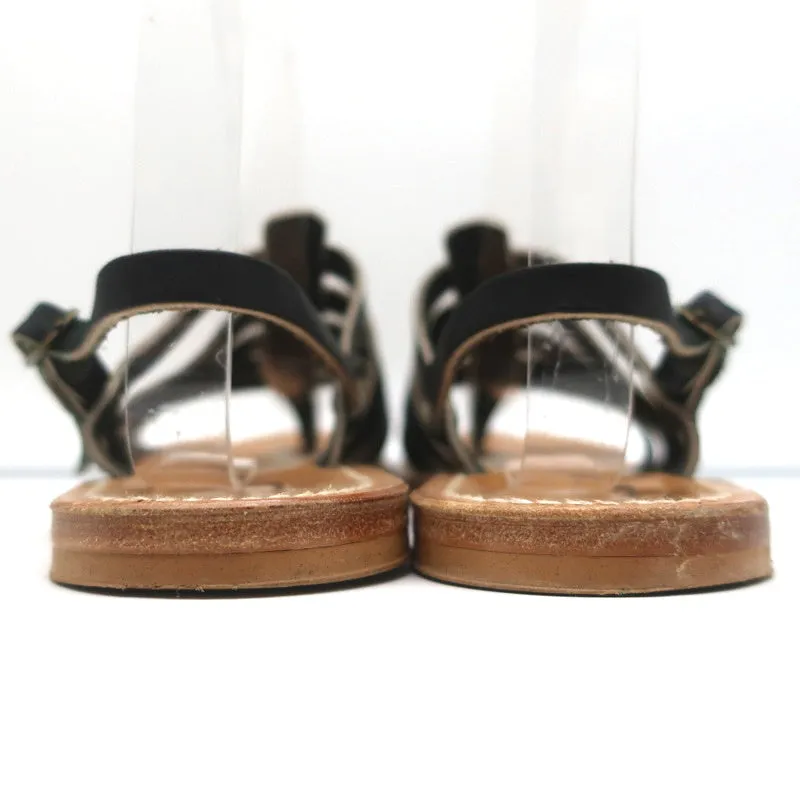 K.Jacques Homere Slingback Thong Sandals Black Leather Size 38