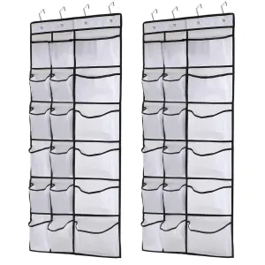 Kootek 2 Pack Over The Door Shoe Organizers, 12 Mesh Pockets   6 Large Mesh Storage Various Compartments Hanging Shoe Organizer with 8 Hooks Shoes Holder for Closet Bedroom, White (59 x 21.6 inch)