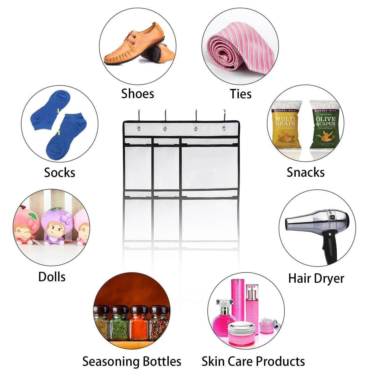 Kootek 2 Pack Over The Door Shoe Organizers, 12 Mesh Pockets   6 Large Mesh Storage Various Compartments Hanging Shoe Organizer with 8 Hooks Shoes Holder for Closet Bedroom, White (59 x 21.6 inch)