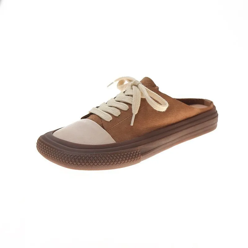 Lace-up Baotou Half Slippers Female Korean Style Square Toe Half Slippers