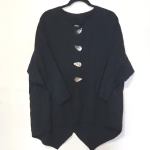 Ladri's Linen Abalone Shell Button Black Lightweight Shirt Jacket One Size