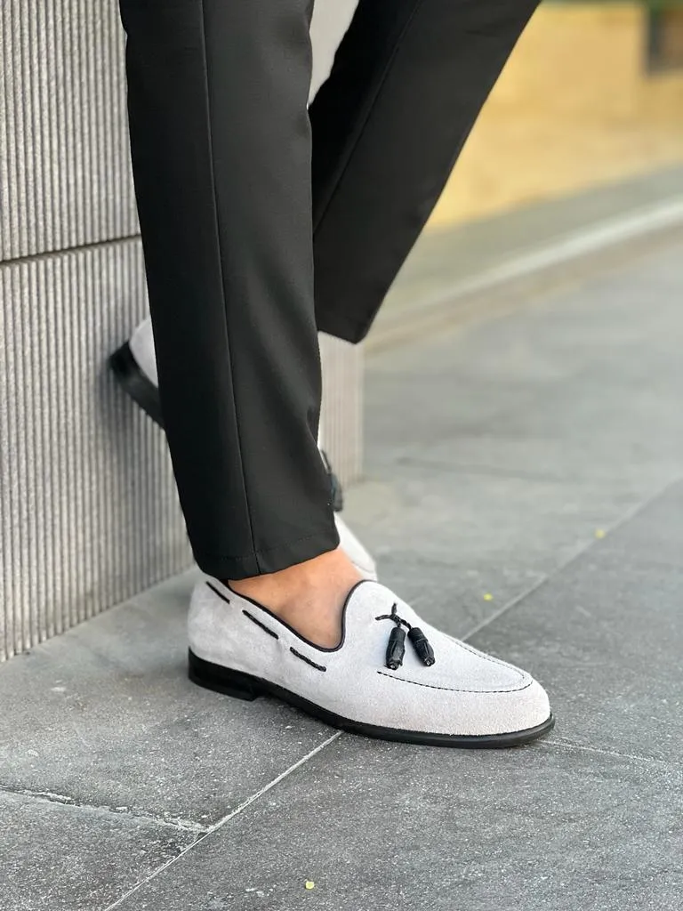 Lawson Gray Suede Tassel Loafers - Elegant Footwear for Men