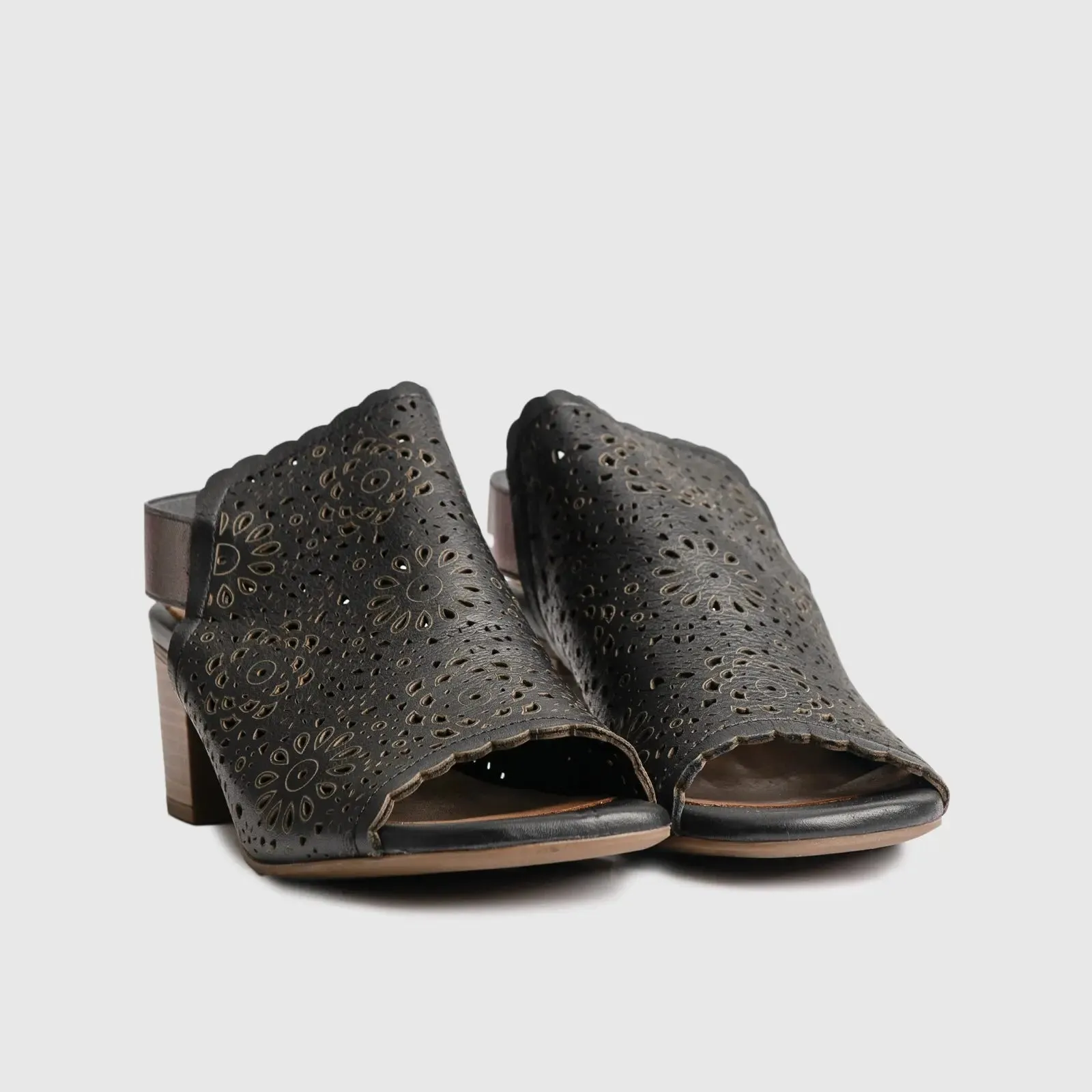 Leather Comfort High Heel Sandal Black 202