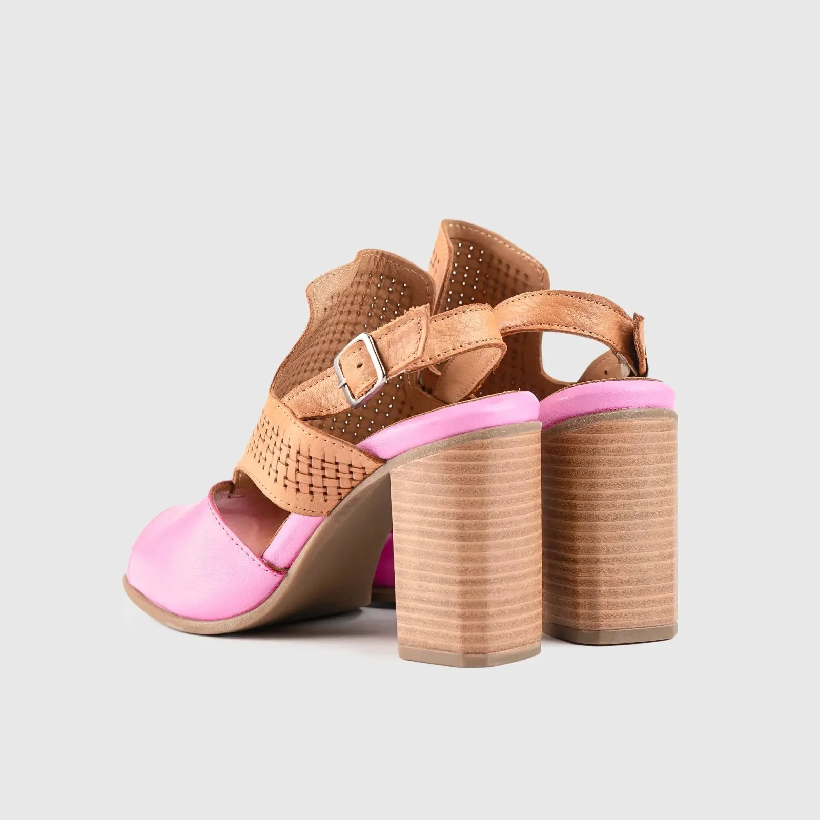 Leather Comfort High Heel Sandal Pink/Brown 8335