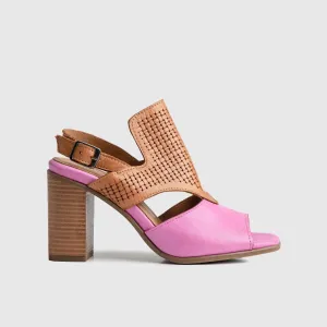 Leather Comfort High Heel Sandal Pink/Brown 8335