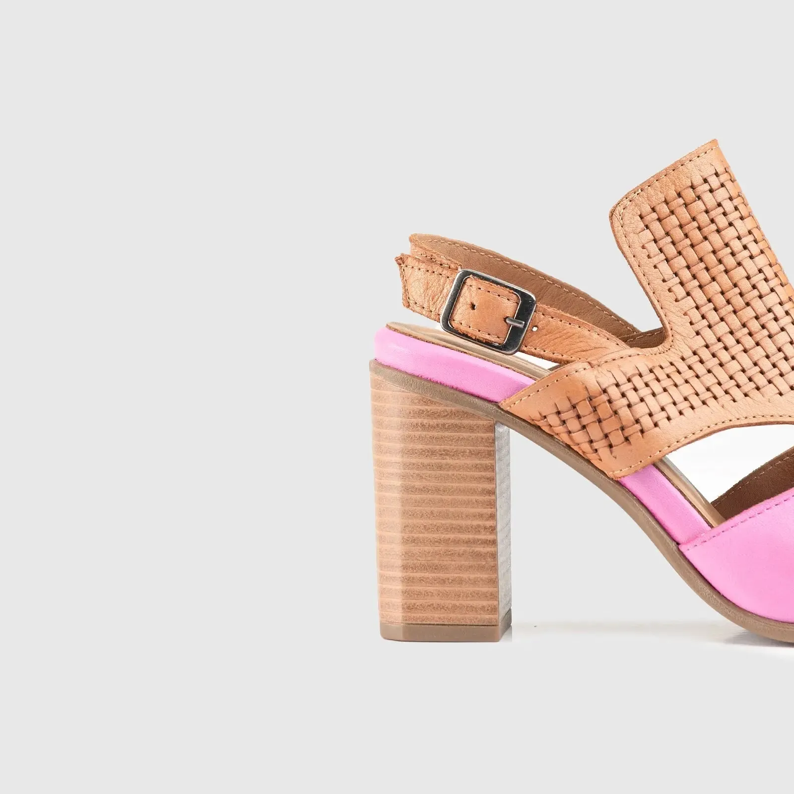 Leather Comfort High Heel Sandal Pink/Brown 8335