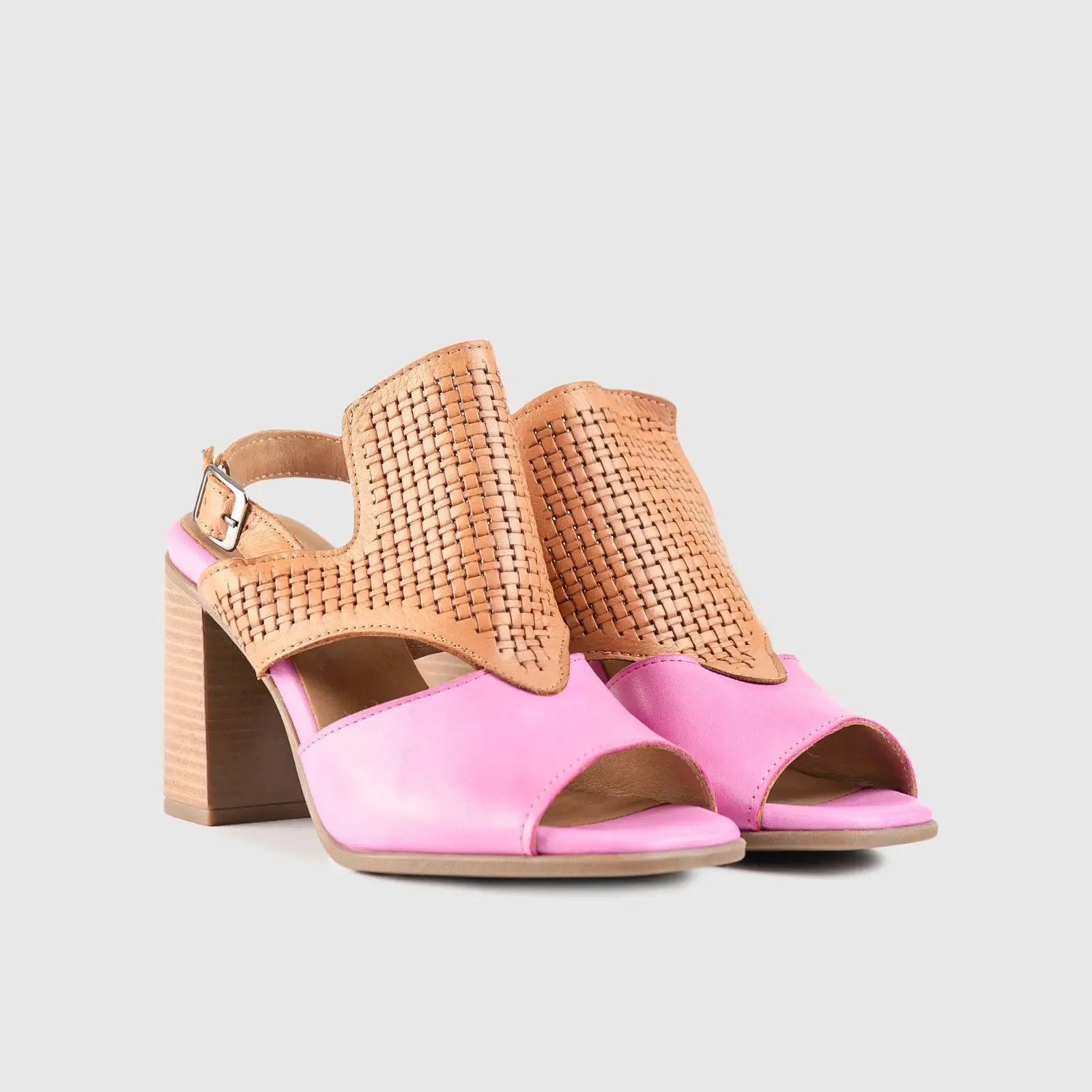 Leather Comfort High Heel Sandal Pink/Brown 8335