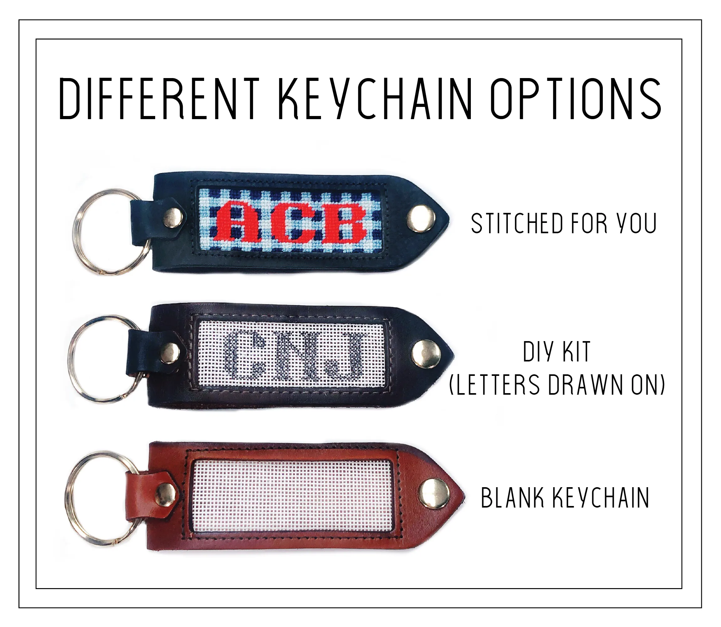 Leather, Needlepoint Keychain - Houndstooth Initial Keychain