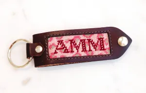 Leather, Needlepoint Keychain - Leopard Initial Keychain
