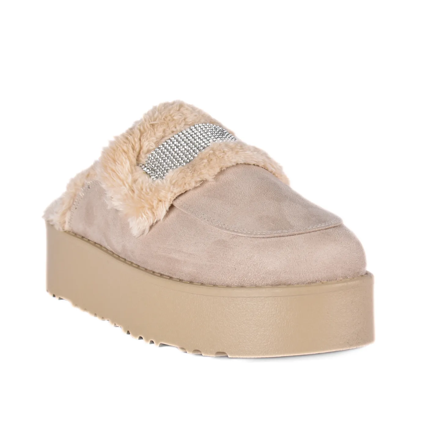 Leather Slip On Fur Loafers