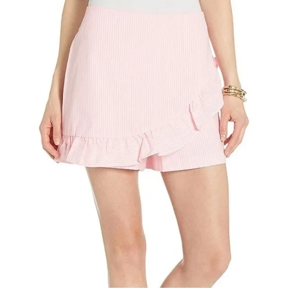 Lilly Pulitzer Faye Seersucker Capri Coral Pink Preppy Ruffle Feminine Skort 10