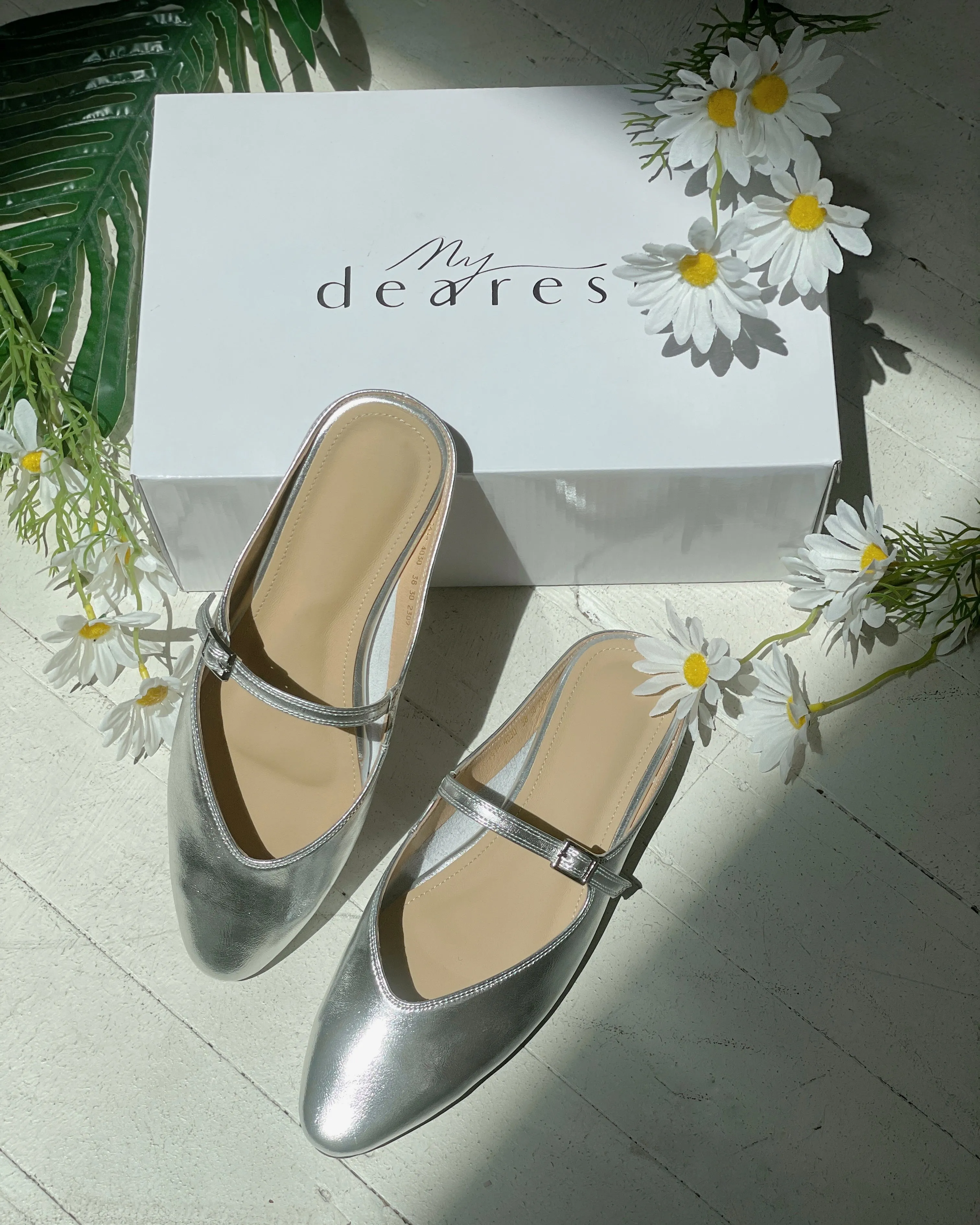 Lily Leather Slippers - Silver