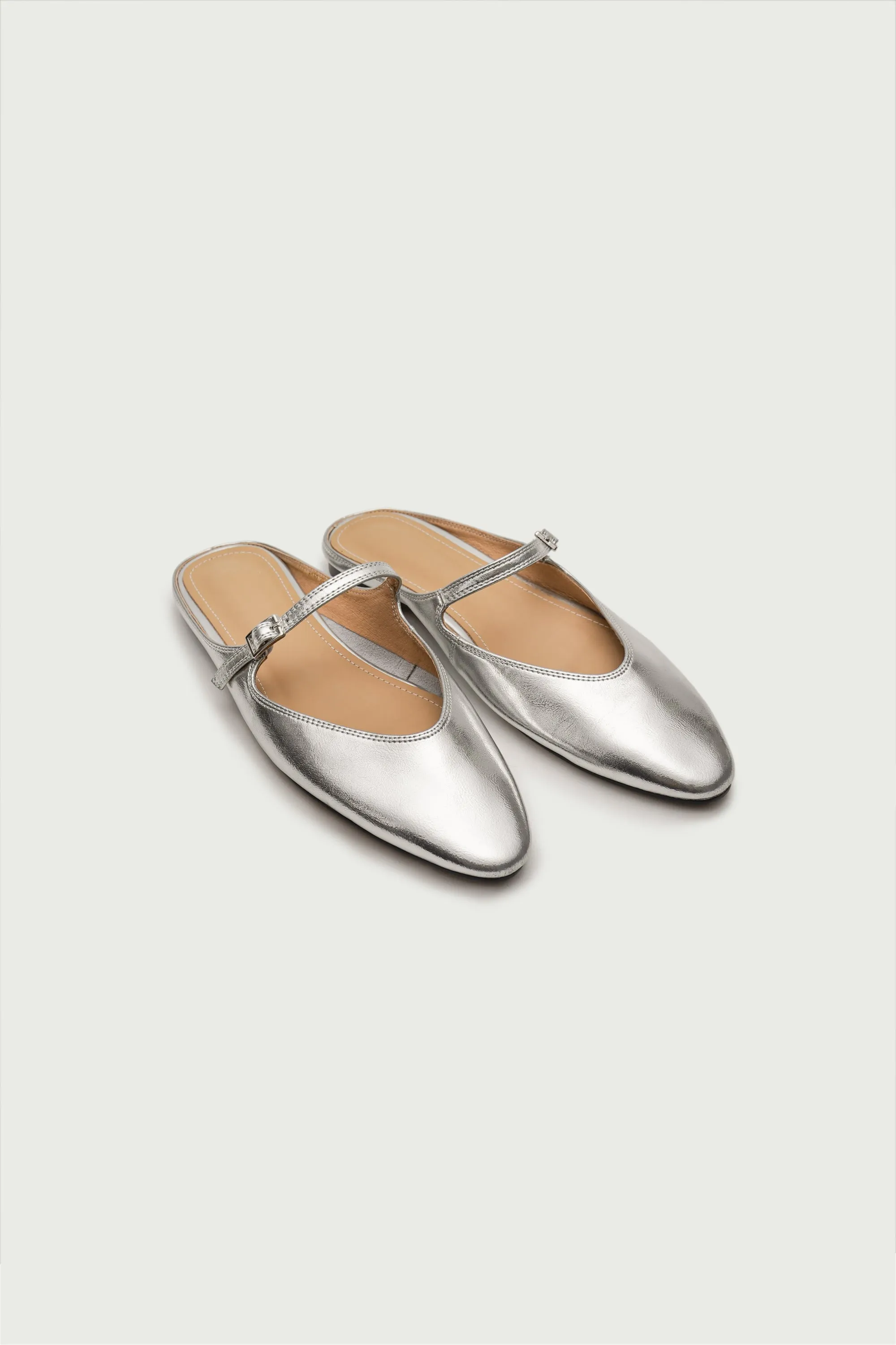 Lily Leather Slippers - Silver