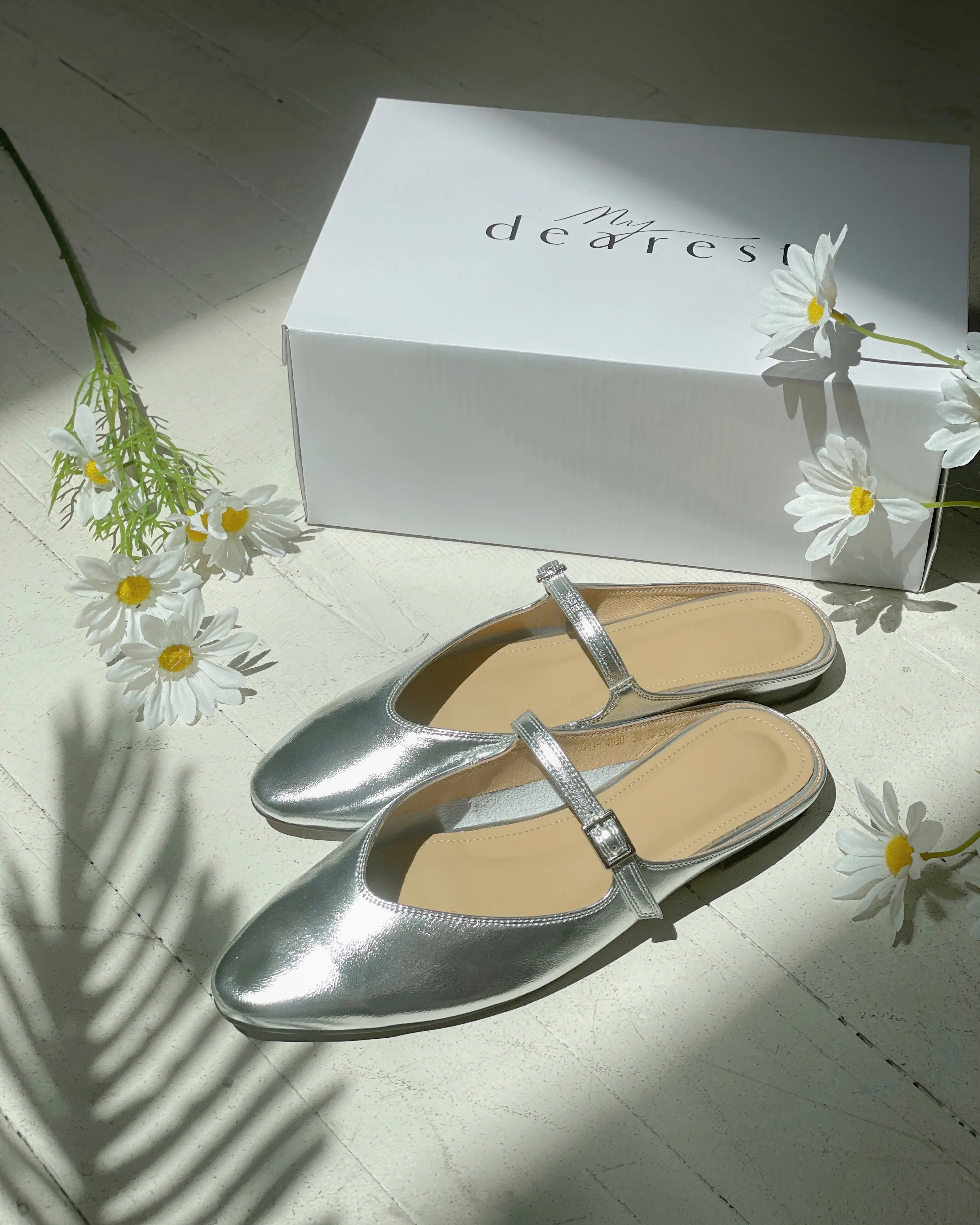 Lily Leather Slippers - Silver