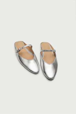 Lily Leather Slippers - Silver