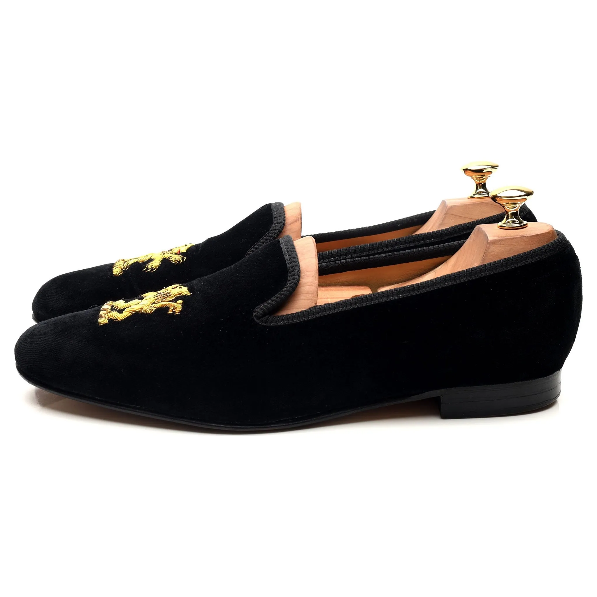 'Lion' Black Velvet Slippers UK 10.5