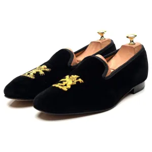 'Lion' Black Velvet Slippers UK 10.5